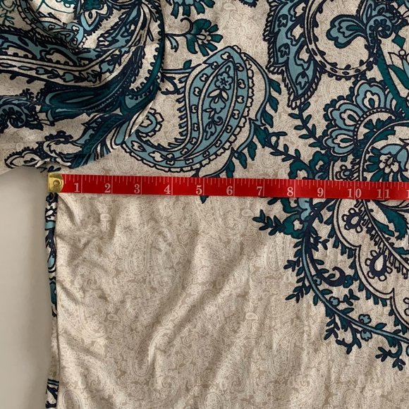 NWOT Susan Graver Weekend Oatmeal/Blue Size Large 3/4 Length Sleeve Cotton Blend - Picture 6 of 11